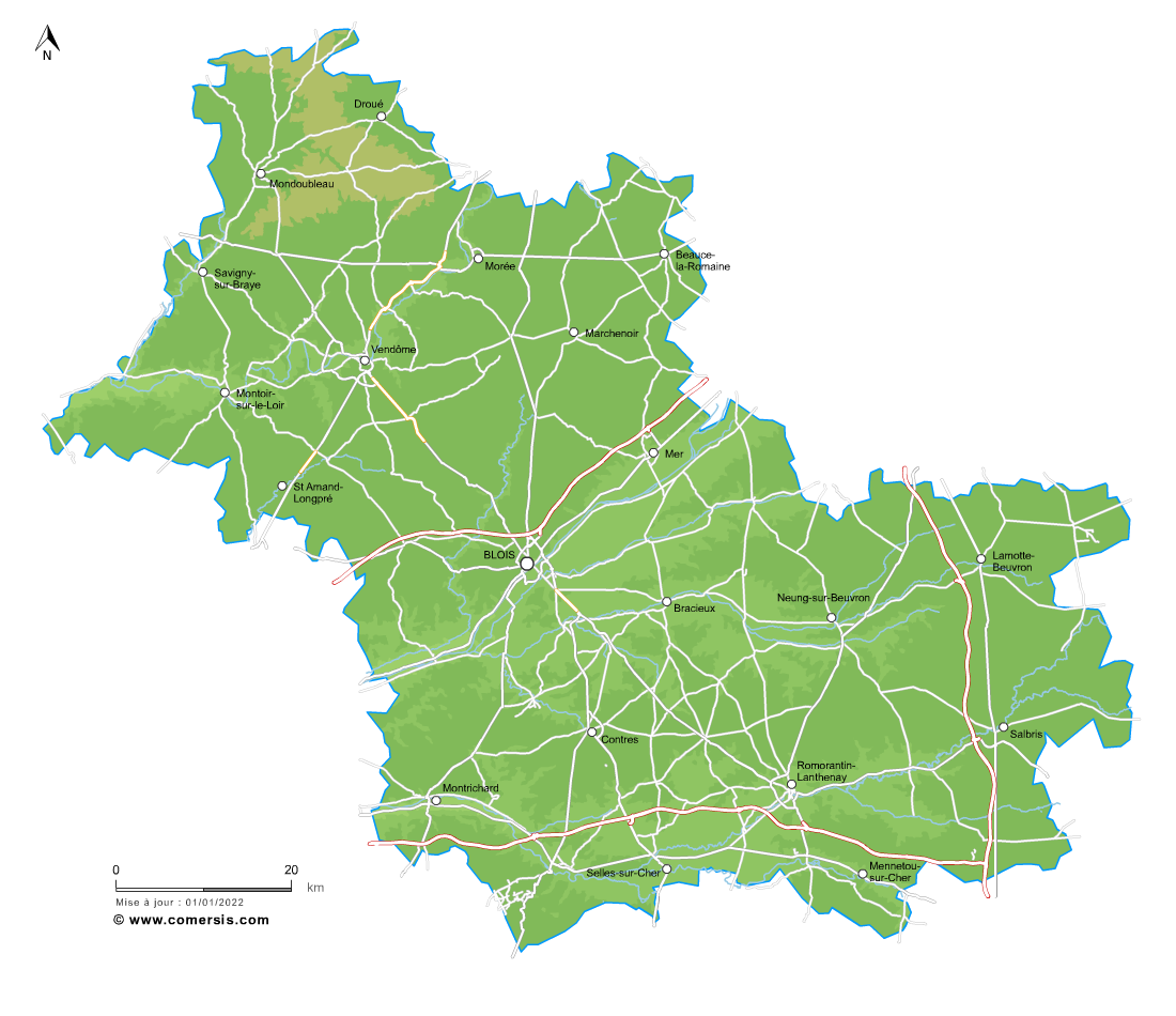 Carte du relief du Loir-et-Cher