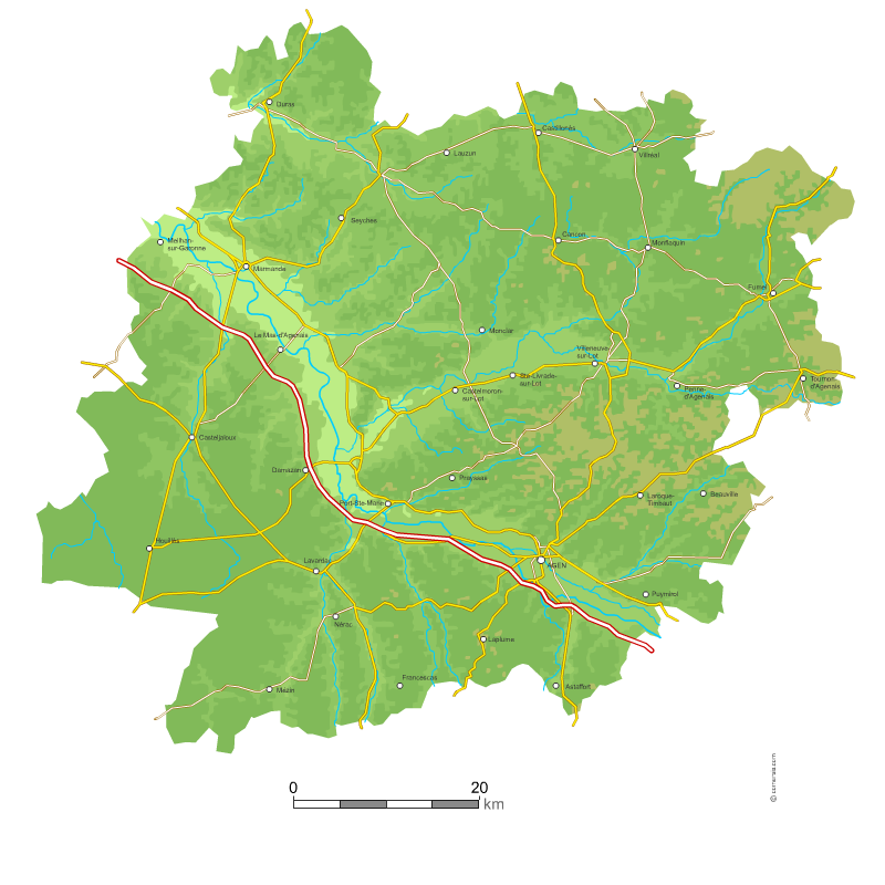 Carte du relief du Lot-et-Garonne