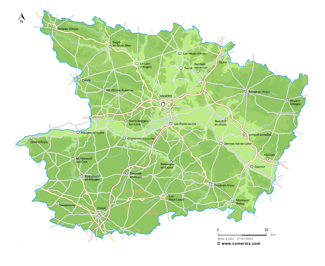 Carte du relief du Maine-et-Loire