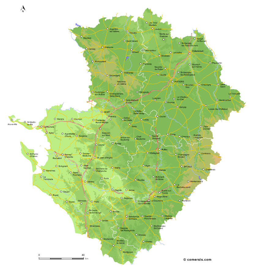 Carte du relief du Poitou-Charentes