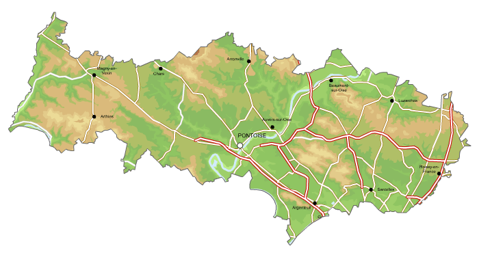 Carte vectorielle du relief du Val-d'Oise