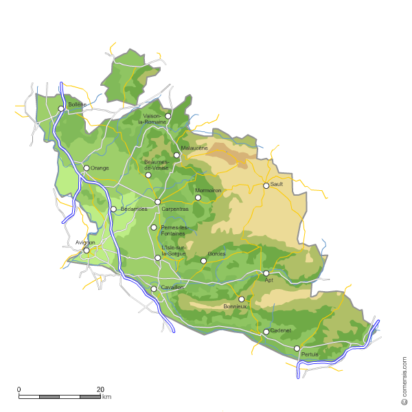 Carte du relief du Vaucluse