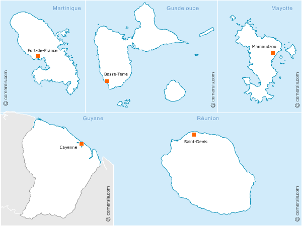 carte vectorielle des  Départements d'Outre-Mer