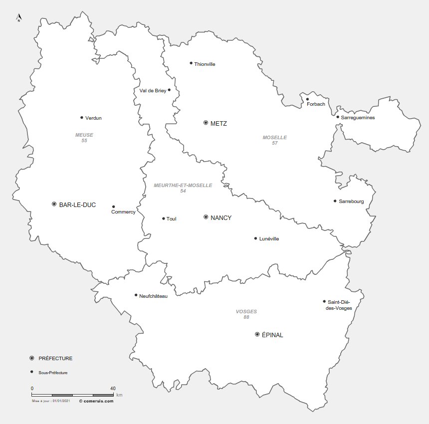 Carte des préfectures de Lorraine