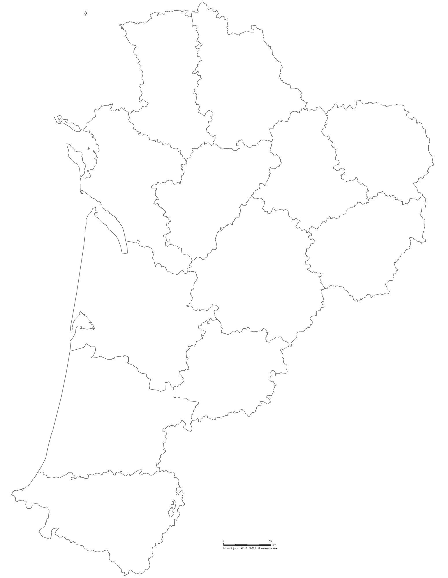 carte vectorielle de  Nouvelle-Aquitaine